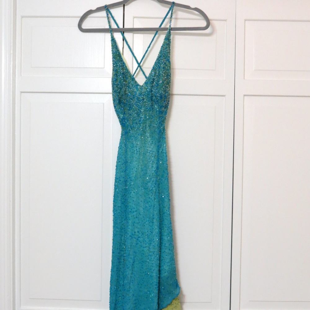 Scala Blue/Green Beaded Formal Dress